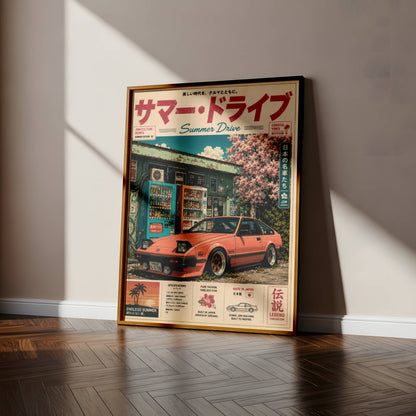 Toyota Celica XX Summer Drive Poster – Affiche JDM Vintage Japonaise Style Magazine Rétro