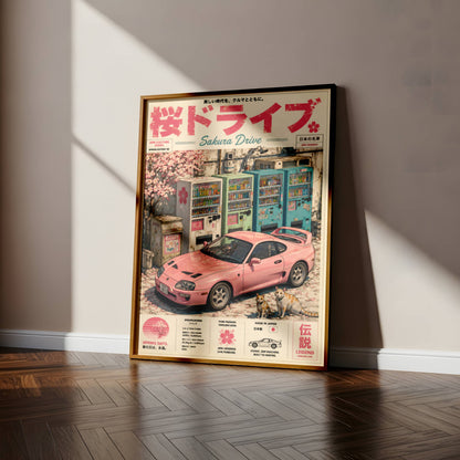 Toyota Supra MK4 Sakura Drive Poster – Affiche JDM Japonaise Vintage Rose Style Magazine