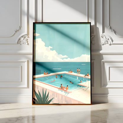 Affiche Piscine Bord de Mer Vintage – Poster Summer Pool Océan & Vacances Méditerranée