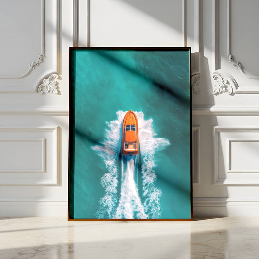 Affiche Bateau Minimaliste Vintage – Poster Ocean Turquoise Été Tropical & Deco Murale Bord de Mer