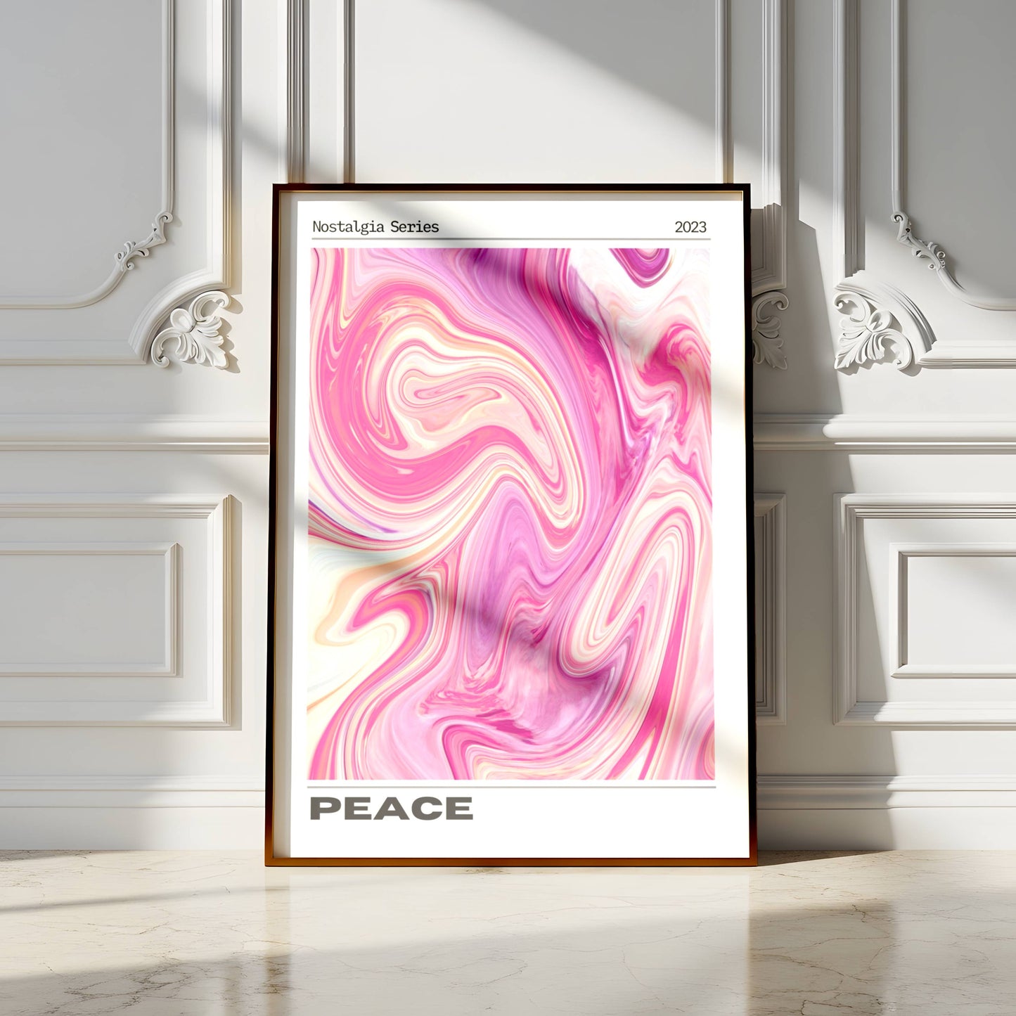 Affiche Peace Rétro Minimaliste – Art Abstrait Rose Marbré | Poster Moderne Papier Mat