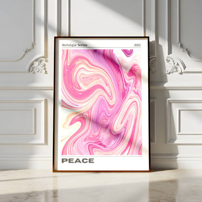 Affiche Peace Rétro Minimaliste – Art Abstrait Rose Marbré | Poster Moderne Papier Mat