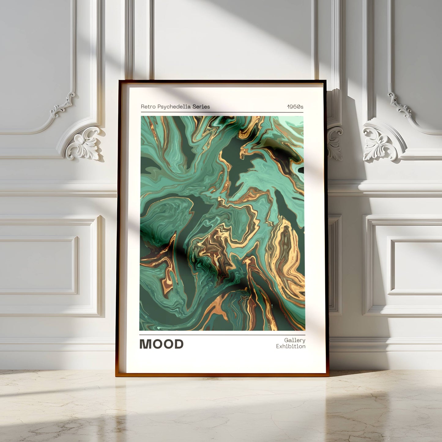 Affiche Mood Rétro Luxe – Art Abstrait Vert Émeraude et Or | Poster Marbré Moderne Papier Mat