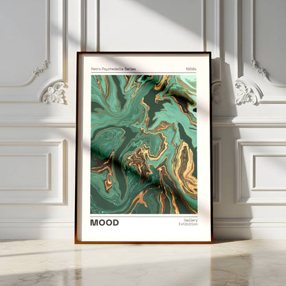 Affiche Mood Rétro Luxe – Art Abstrait Vert Émeraude et Or | Poster Marbré Moderne Papier Mat