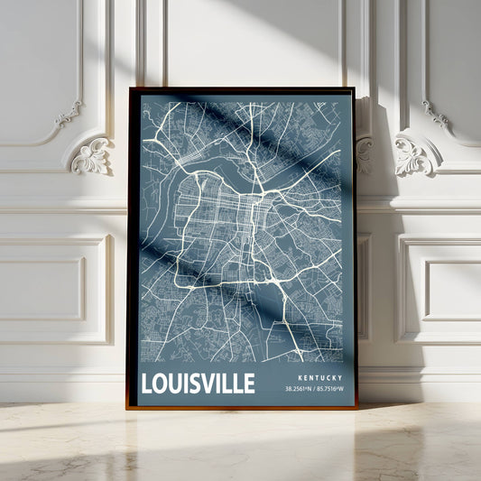 Affiche Blueprint City Map Vintage Louisville – Poster Carte Urbaine Minimaliste sur Papier Mat