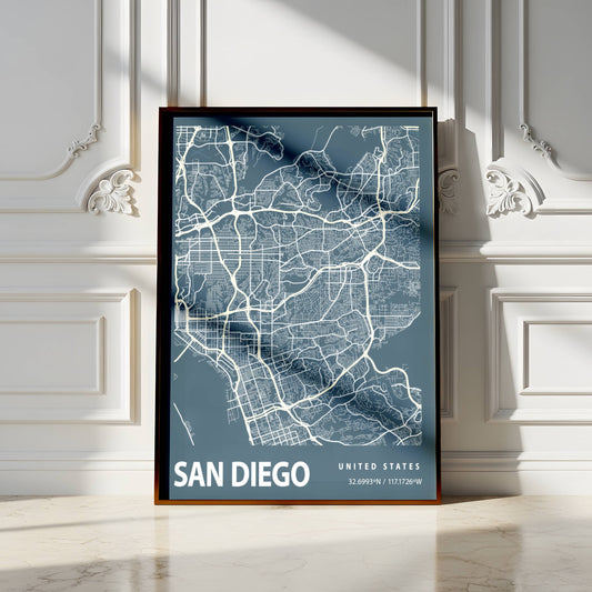 Affiche Blueprint City Map Vintage San Diego – Poster Carte Urbaine Minimaliste sur Papier Mat