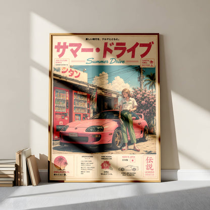 Toyota Supra MK4 Summer Drive Poster – Affiche JDM Japonaise Vintage Rose Style Y2K
