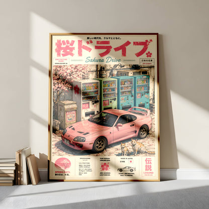 Toyota Supra MK4 Sakura Drive Poster – Affiche JDM Japonaise Vintage Rose Style Magazine