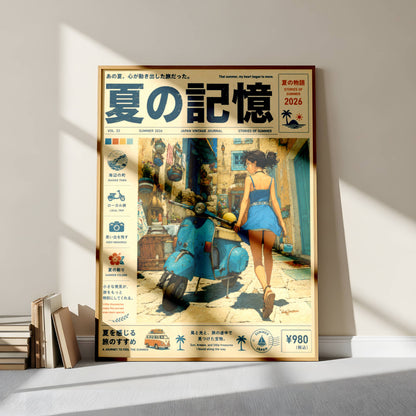 Azure Scooter Getaway – Y2K Summer Poster, Blue Vespa & Mediterranean Alley, Vintage Coastal Holiday Wall Art