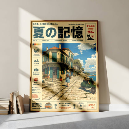 Seaside Promenade Reverie – Y2K Mediterranean Coast Poster, Oceanfront Village Walk, Vintage Summer Travel Wall Art