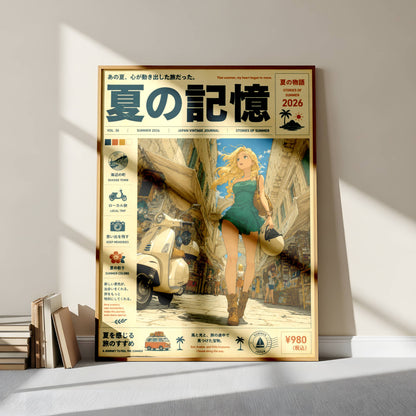 Scooter Alley Daydream – Y2K Summer Girl Poster, Blonde Traveler in Mediterranean Streets, Vintage Coastal Wall Art