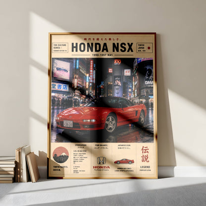 Honda NSX Tokyo Nights Poster – Affiche JDM Vintage Japon Urbain & Supercar Légendaire