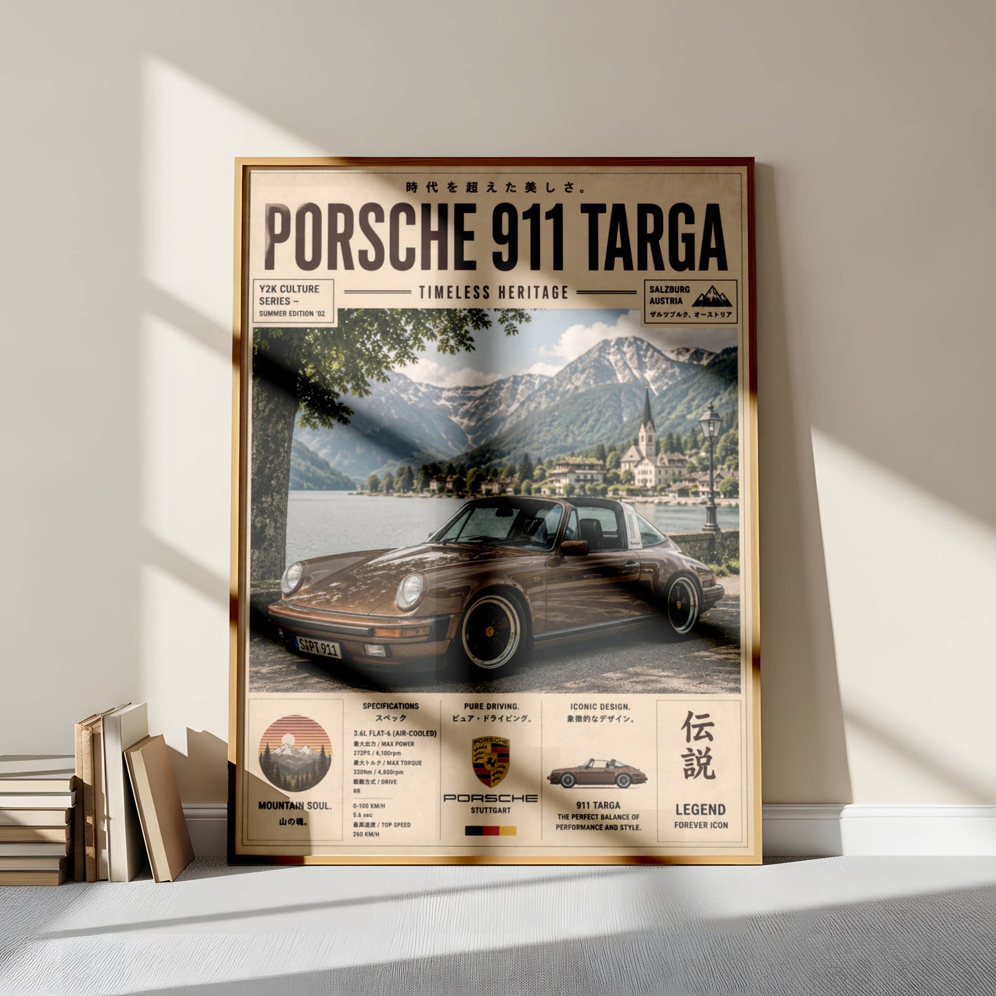Porsche 911 Targa Alpine Escape Poster – Affiche Vintage Automobile Classique & Paysages de Montagne