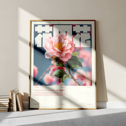 Camélia Rose Vintage – Affiche murale japonaise élégante
