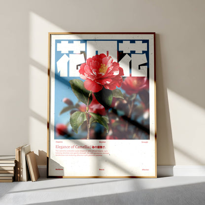 Camélia Rouge Vintage – Affiche murale japonaise élégante