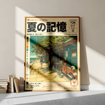 Azure Coast Hideaway – Vintage Scooter Poster, Mediterranean Seaside Street, Y2K Summer Archive, Retro Travel Wall Art
