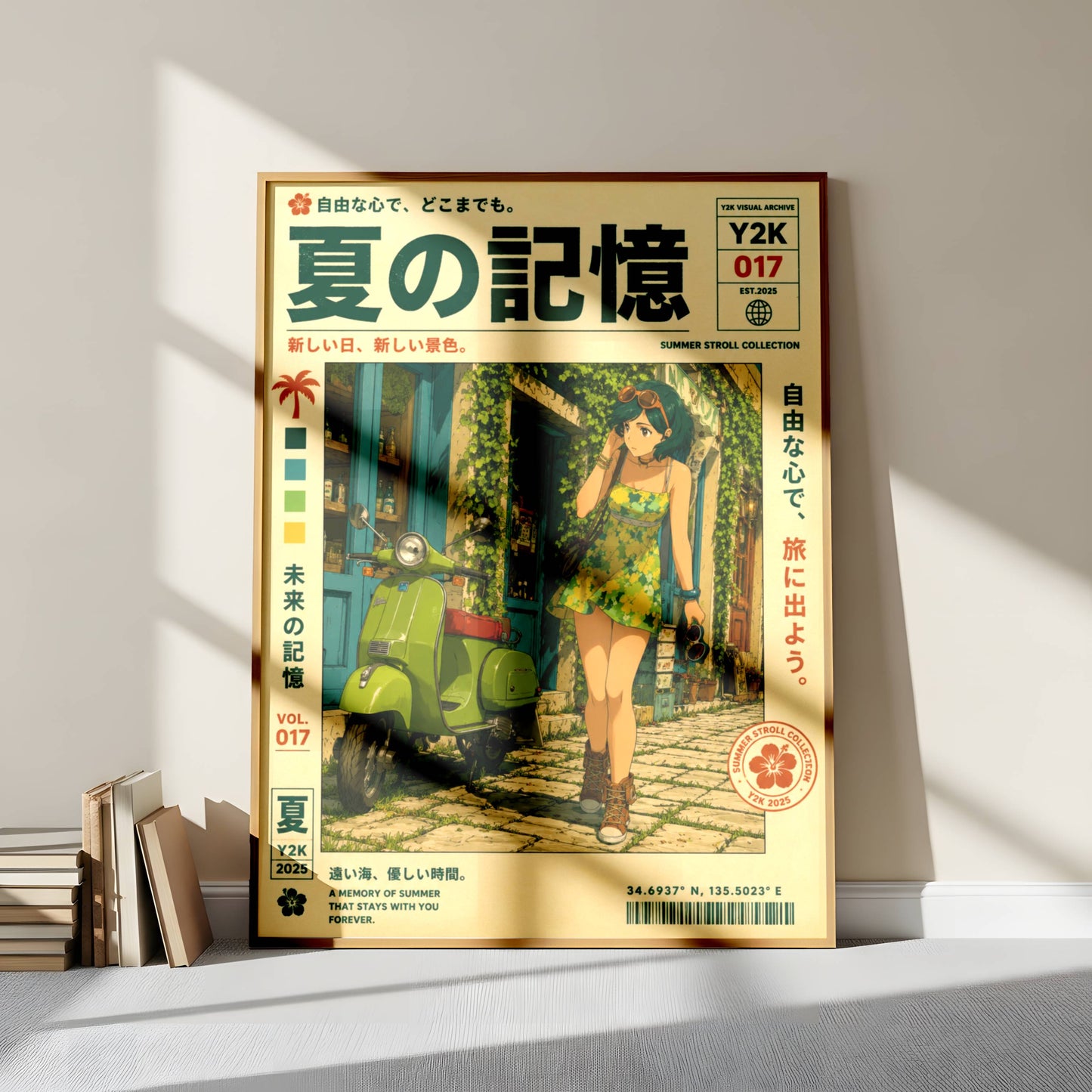 Lime Vespa Summer Days – Y2K Mediterranean Girl Poster, Coastal Village Escape, Vintage Holiday Aesthetic Wall Art