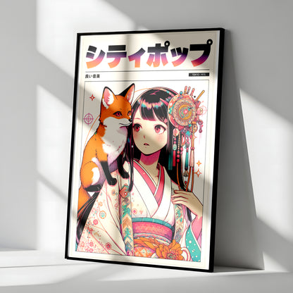 Japanese Fox Spirit Anime Poster | Kitsune Wall Art Print