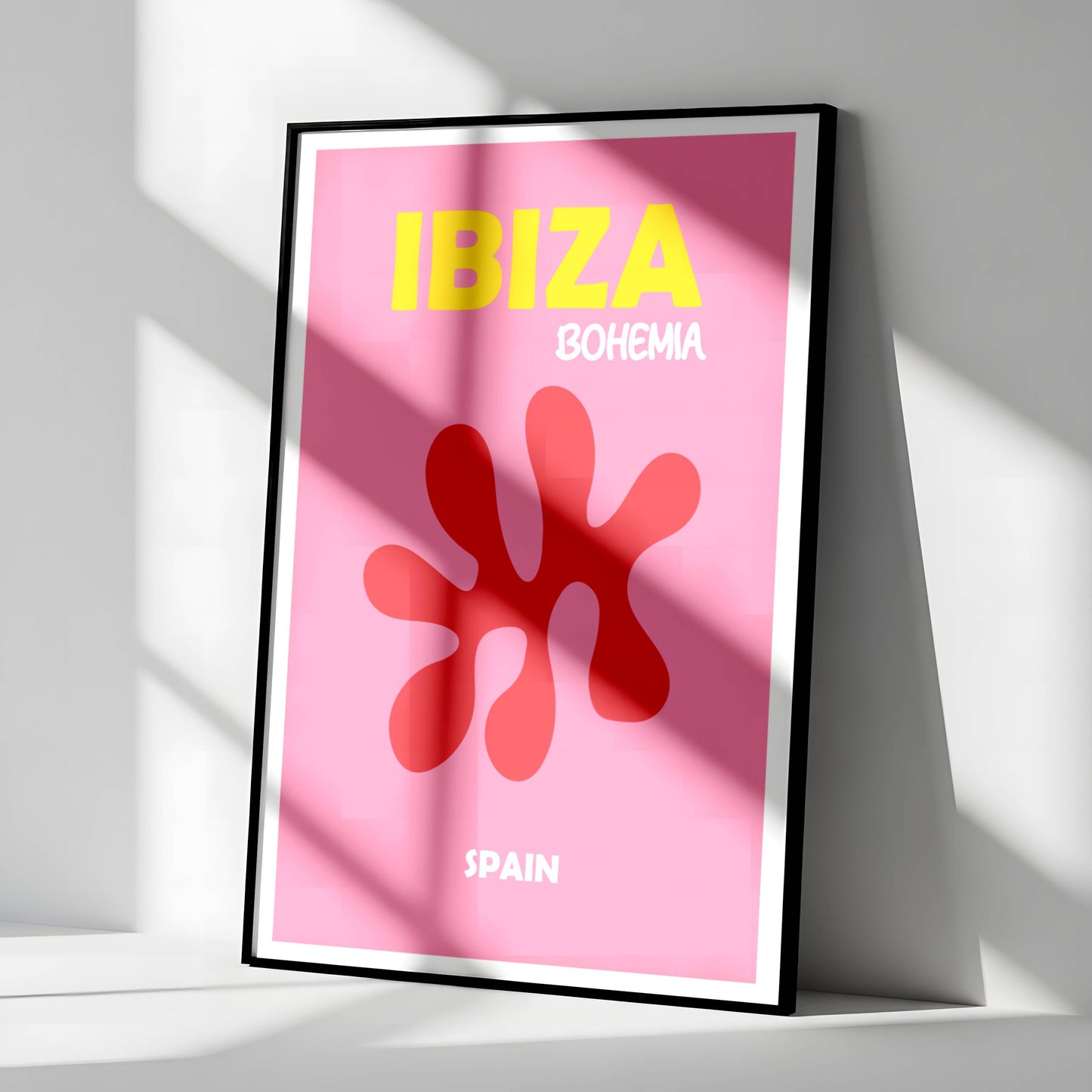 Ibiza Bohemia Poster Pink Wall Art, Ibiza Print, Boho Summer Decor, Framed or Unframed Coastal Artwork