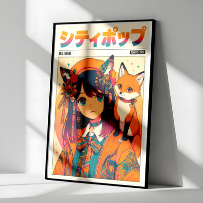 Vintage Kitsune Wall Art | Japanese Anime Poster
