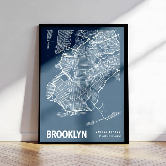 Affiche Blueprint City Map Vintage Brooklyn – Poster Carte Urbaine Minimaliste sur Papier Mat