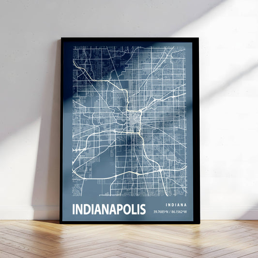 Affiche Blueprint City Map Vintage Indianapolis – Poster Carte Urbaine Minimaliste sur Papier Mat