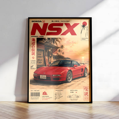 Honda NSX Sunset Boulevard Poster – Affiche JDM Vintage Japonaise Style Magazine Y2K