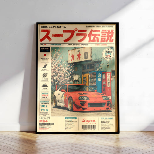 Toyota Supra MK4 JDM Poster Vintage Magazine – Affiche Automobile Japonaise Y2K Rétro