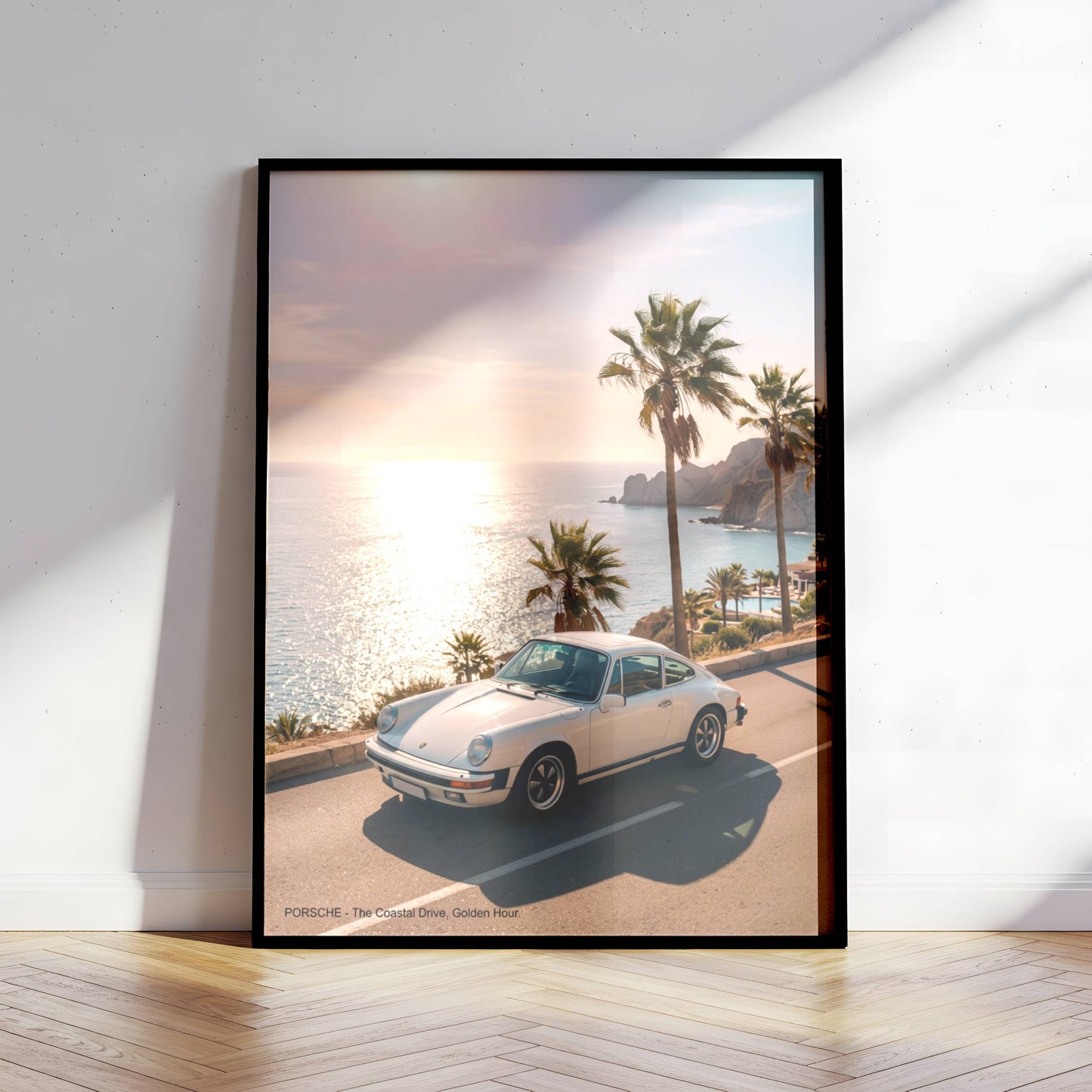 Affiche Porsche Vintage sur Route Côtière – Riviera Méditerranéenne & Évasion Automobile | Poster Sunset Premium