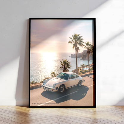 Affiche Porsche Vintage sur Route Côtière – Riviera Méditerranéenne & Évasion Automobile | Poster Sunset Premium