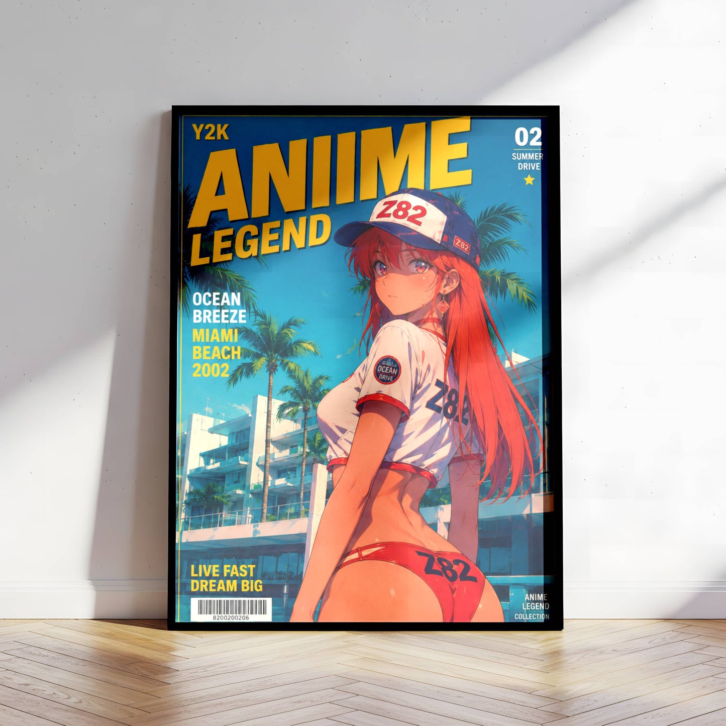 Y2K Summer Beach Poster | Retro Anime Art Print | Miami Ocean Breeze Wall Decor | Coastal Aesthetic Room Decor