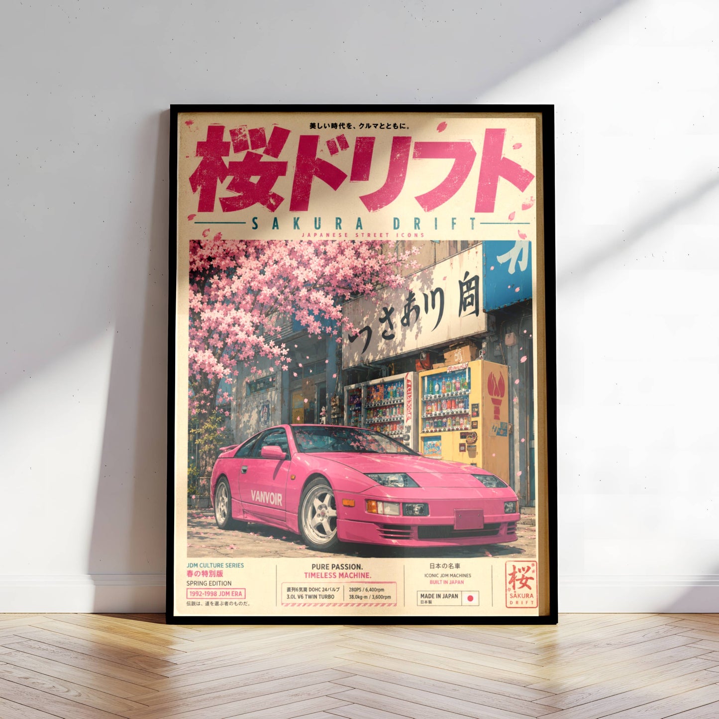 Nissan 300ZX Sakura Drift Poster Vintage – Affiche JDM Japonaise Y2K Rétro