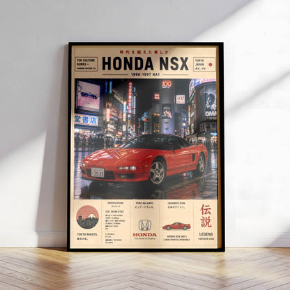 Honda NSX Tokyo Nights Poster – Affiche JDM Vintage Japon Urbain & Supercar Légendaire