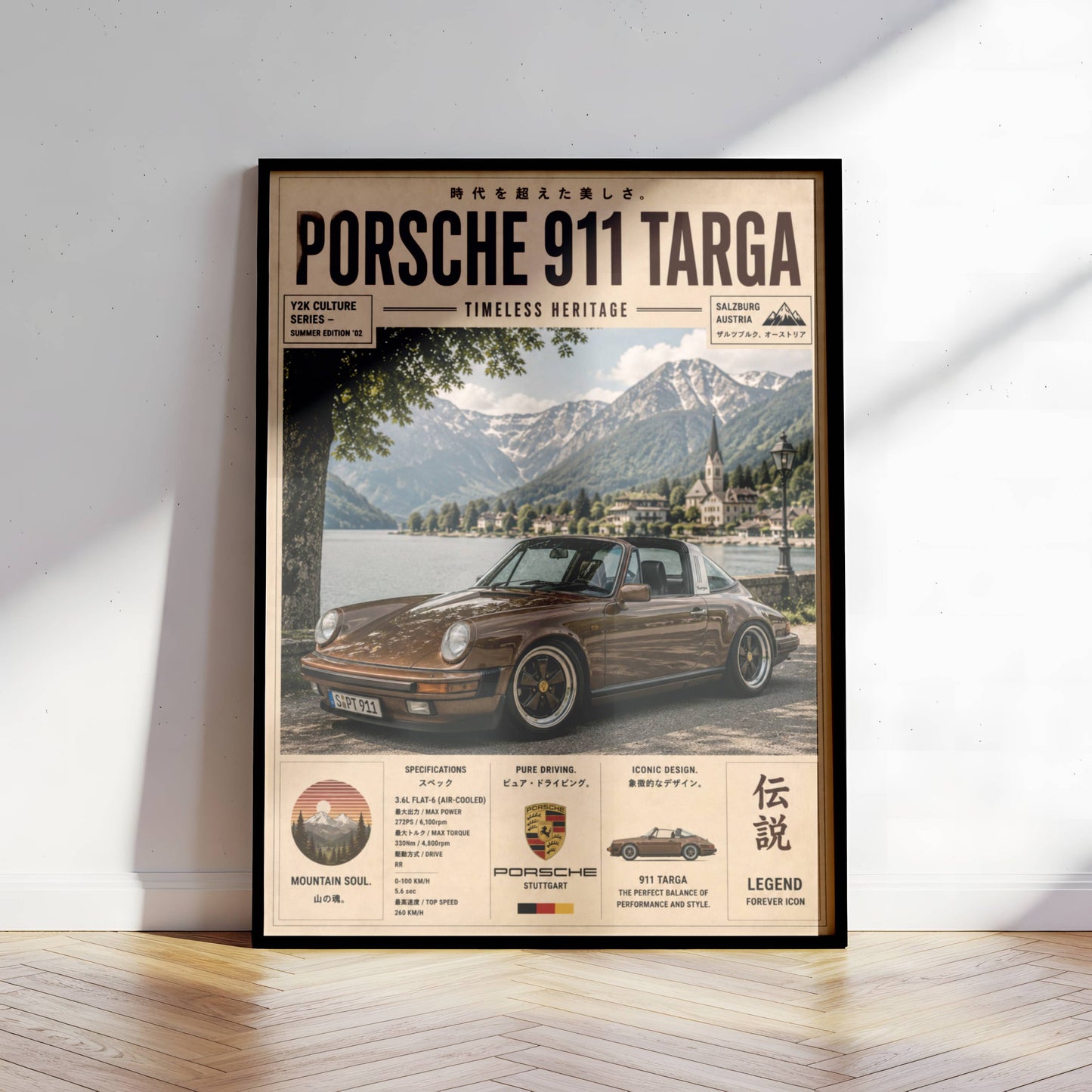 Porsche 911 Targa Alpine Escape Poster – Affiche Vintage Automobile Classique & Paysages de Montagne
