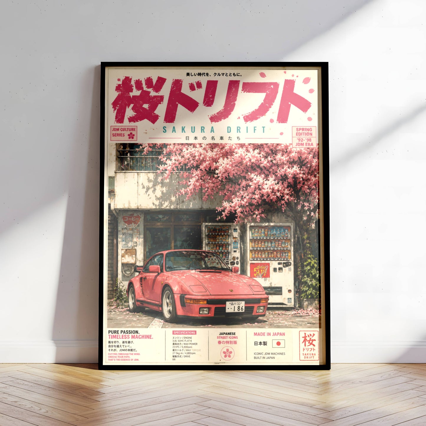 Porsche 944 Sakura Drift Poster Vintage – Affiche JDM Japonaise Rétro Y2K