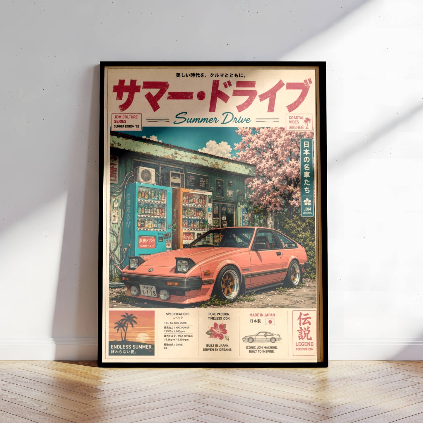 Toyota Celica XX Summer Drive Poster – Affiche JDM Vintage Japonaise Style Magazine Rétro