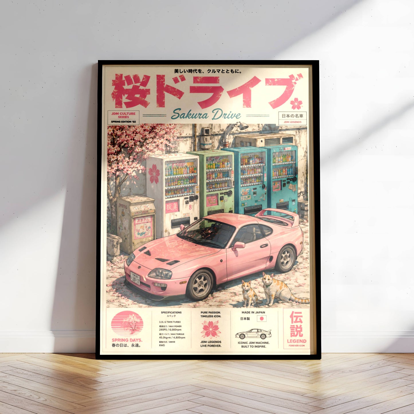 Toyota Supra MK4 Sakura Drive Poster – Affiche JDM Japonaise Vintage Rose Style Magazine