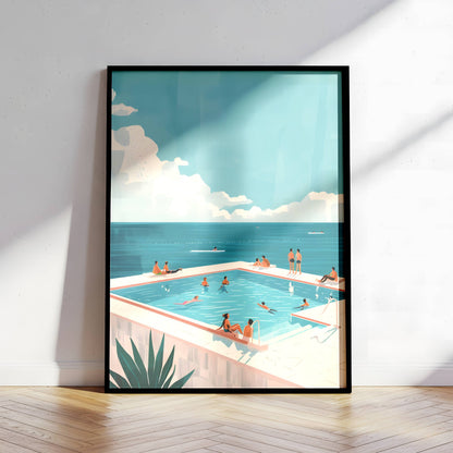 Affiche Piscine Bord de Mer Vintage – Poster Summer Pool Océan & Vacances Méditerranée