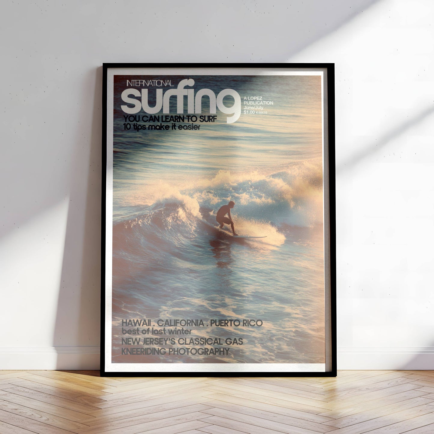 Affiche Surf Sunset – Surfeur rétro lumière dorée