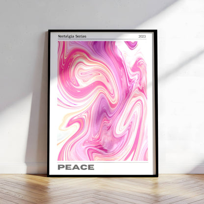 Affiche Peace Rétro Minimaliste – Art Abstrait Rose Marbré | Poster Moderne Papier Mat