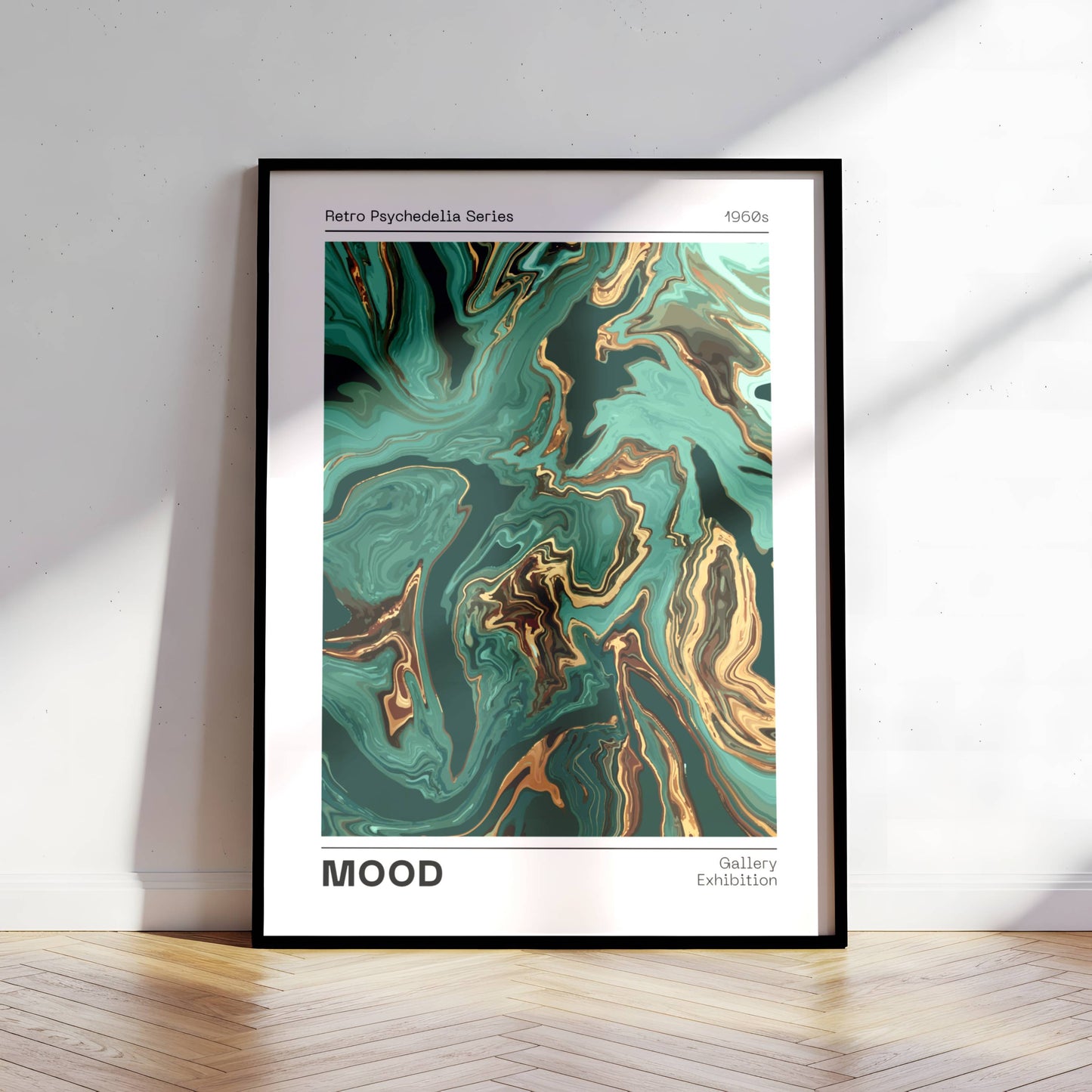 Affiche Mood Rétro Luxe – Art Abstrait Vert Émeraude et Or | Poster Marbré Moderne Papier Mat