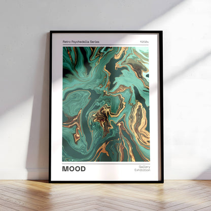 Affiche Mood Rétro Luxe – Art Abstrait Vert Émeraude et Or | Poster Marbré Moderne Papier Mat