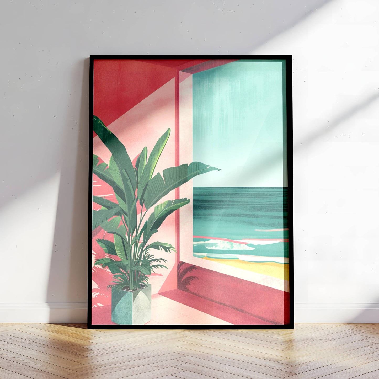 Affiche Terrasse Tropicale Face à l’Océan – Évasion Côtière et Ambiance Estivale | Poster sur Papier Mat