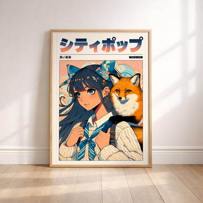 Kitsune Fox Girl Poster | Japanese Anime Wall Decor