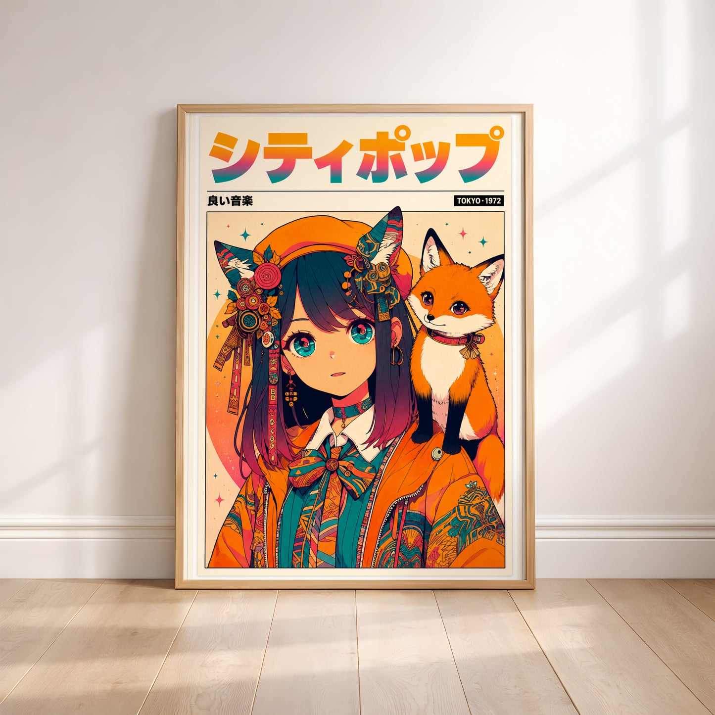 Vintage Kitsune Wall Art | Japanese Anime Poster