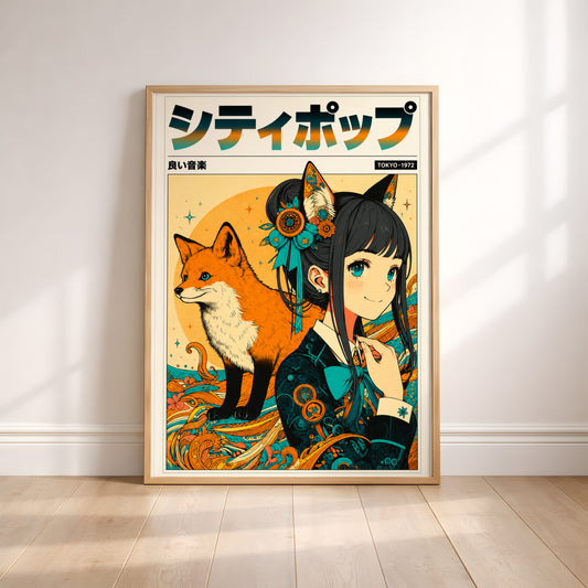 Sakura Fox Spirit Poster | Anime Inspired Wall Decor