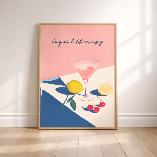 Affiche Cocktail Minimaliste Vintage – Poster Martini Rose Pastel & Deco Murale Cuisine Bar Été Chic