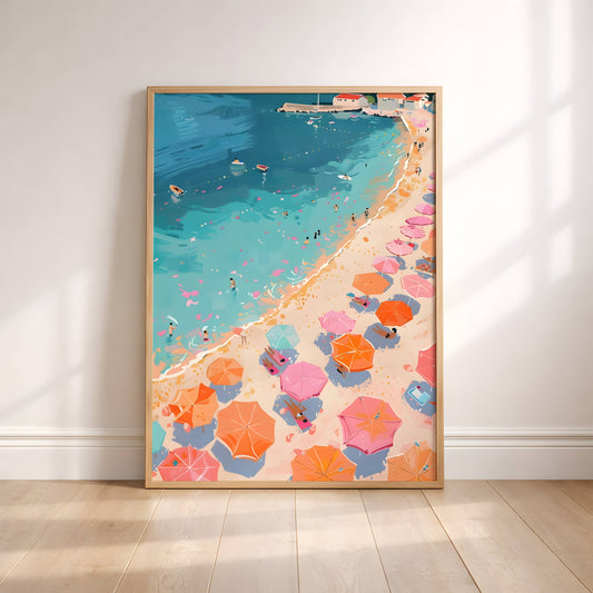 Affiche Plage Minimaliste Vintage – Poster Côte Méditerranéenne Été Pastel & Deco Murale Bord de Mer