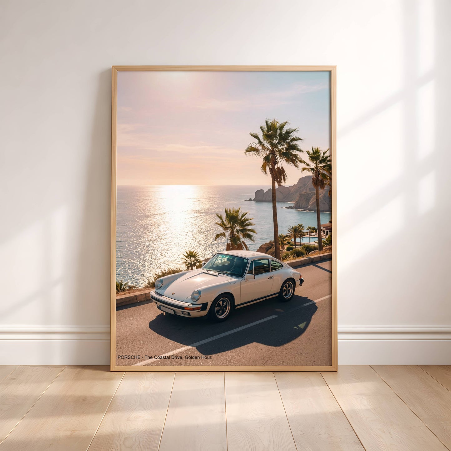 Affiche Porsche Vintage sur Route Côtière – Riviera Méditerranéenne & Évasion Automobile | Poster Sunset Premium