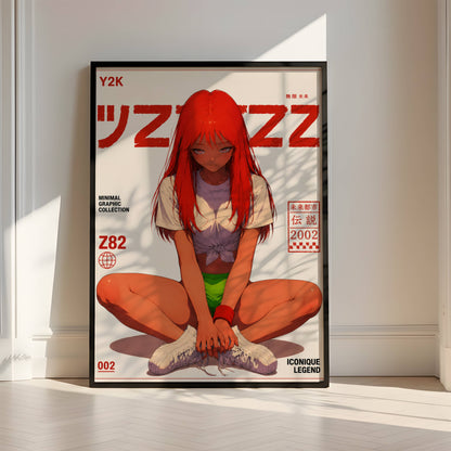 Y2K Minimal Graphic Poster | Retro Anime Art Print | Modern Japanese Aesthetic Wall Decor | Contemporary Pop Art Poster